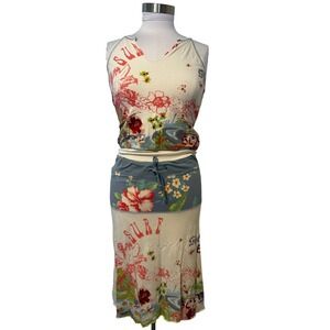 Vintage euro y2k Early 2000s SHOW Floral Jersey Skirt & Top Set | Spain L